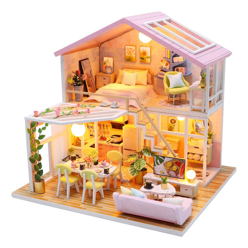 Casa De Muñecas Miniatura Kit De Madera Bricolaje Con Mueble