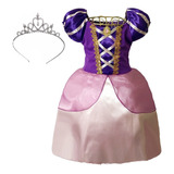 Vestido Princesa Infantil Midi Roxo Luxo Menina Tiara Rainha