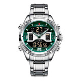 Reloj Naviforce Original 9201 Acero Inoxidable + Estuche Color De La Correa Plateado/verde