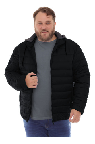 Jaqueta Puffer Acolchoada Plus Size Masculina Forrada Capuz