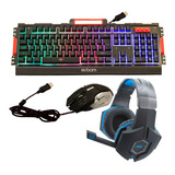 Kit Gamer Teclado Semi-mecânico + Mouse + Headset Microfone