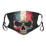 Cubrebocas De Calavera Con Bandera Dominicana, Lavable, Reut