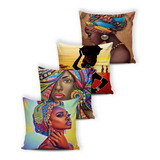 Jogo 4 Capas Almofada Cheias Digital Decorativas Africana 