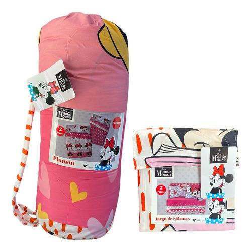 Pack Plumón Relleno + Sábana Mf 2 Plazas Minnie Living