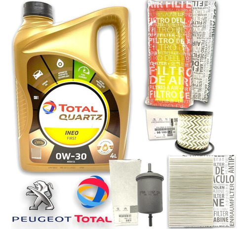 Kit  4 Filtros + 4 Aceite Total Ineo Peugeot 308 408 Thp 1.6