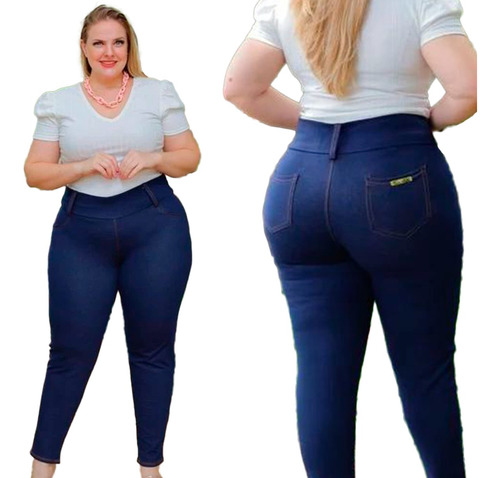 Calça Cotton Jeans Plus Size Cós Alto Empina Bumbum C/ Bolso