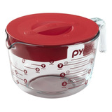 Jarra Medidora Con Tapa 2 Litros Pyrex Color Vidrio Transparente Con Tapa Plastica Roja