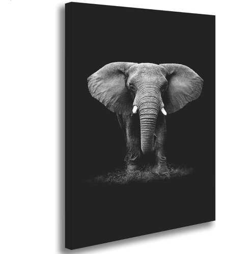 Quadro Preto E Cinza Elefante Tela Decorativa Grande Luxo