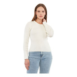 Sweater Mujer Rib Cuello Redondo Crudo Solido Corona