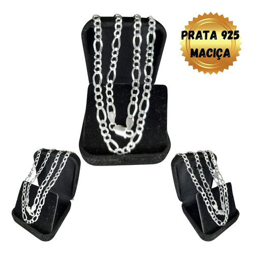 Prata 925 Maciça Corrente Cordão 3x1 Masculino 5mm Com 70cm 