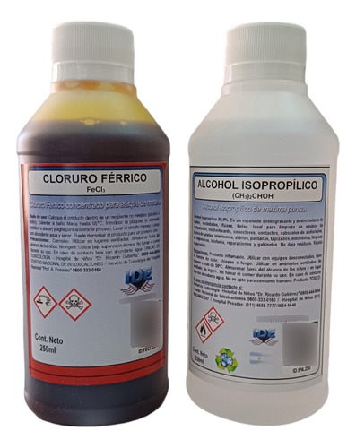 Cloruro Ferrico Hierro 250cc + Alcohol Isopropilico  250cc