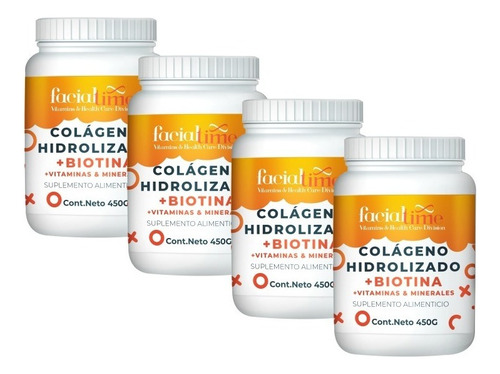 Kit 4 Colágeno Con Biotina + Ácido Hialurónico 450gr