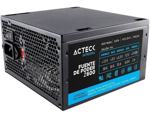 Fuente De Poder Acteck Z600 Edge Systems 600w Led Es-05003