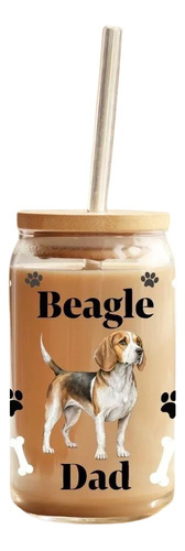 Vaso Lata Con Tapa De Bamboo Y Bombilla Cachorro Beagle Dad