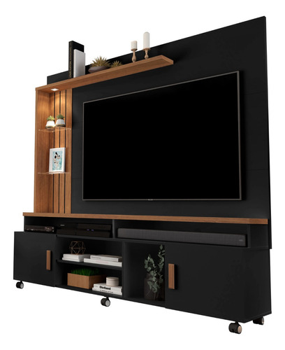 Estante Home Ocean P/ Tv Ate 65 Polegadas Preto/canela- Leds Cor Preto/canela