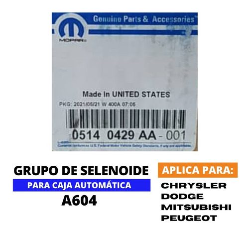 Grupo De Selenoide, Caja A604, Chrysler, Dodge, Nen Foto 8