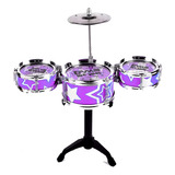 Bateria Infantil Completa Musical 3 Tambores Banquinho Roxo