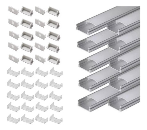 Perfil Aluminio Para Tiras Led Difusor Plano Riel 1m X10