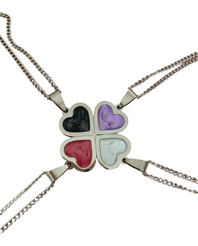 Collar Corazones X 4 Acero Quirurgico Amigas Compartir Best