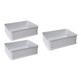 Canastos Organizador Plastico Ratan Cesto Bajo X3 Colombraro Color Blanco