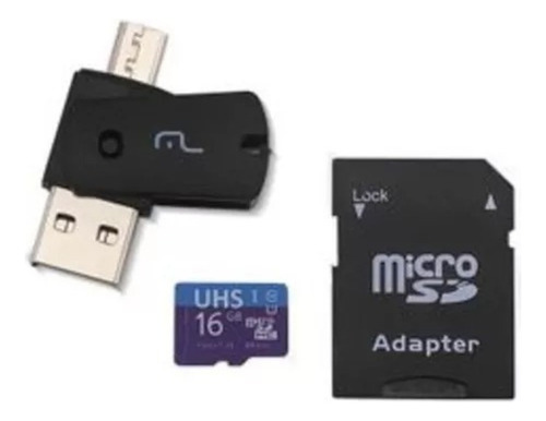 Micro Sd Multilaser Mc162 16gb Clase 10 + Adap Usb 2.0 Dual