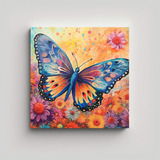 30x30cm Cuadro Mariposa Volando Colores Caprichosos Flores