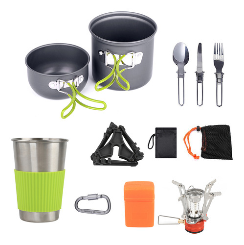 Kit De Cocina Para Acampar 1-2 Personas, Olla Y Sartén Portá