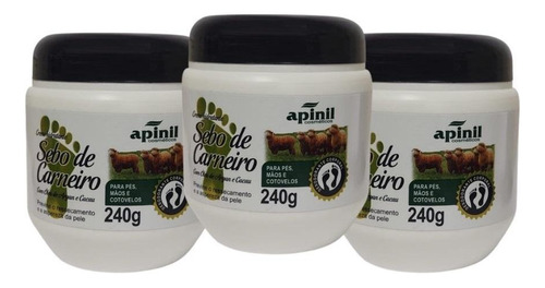 Kit 3 Creme Hidratante Pés E Mãos C Argan E Sebo De Carneiro