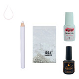 Kit Lápis Pega Strass Para Unhas Gel Cola Acrigel + Top Coat