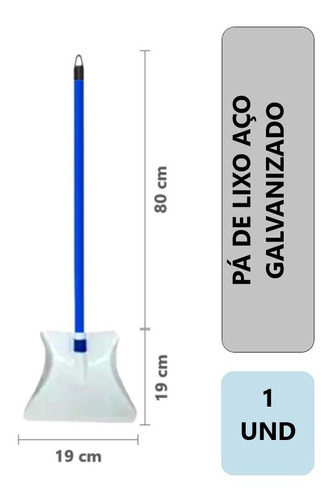 Pá De Lixo Metal Metálica Aço Galvanizado Cabo Longo