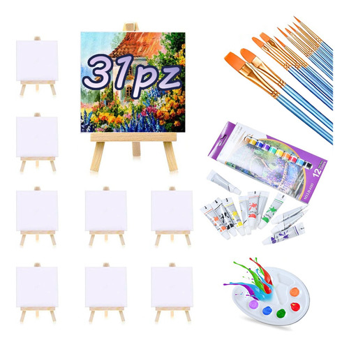 Mini Lienzo Para Pintar Con Pinturas Y Pinceles 31 Pz