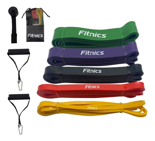 Bandas Elasticas Resistencia Poder Fitnics Set 5 +accesorios Color Multi