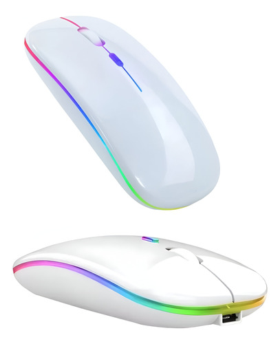 Mouse Sem Fio Recarregável Wireles Optico Led Rgb Cor Branco