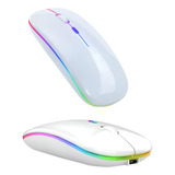 Mouse Sem Fio Recarregável Wireles Optico Led Rgb Cor Branco