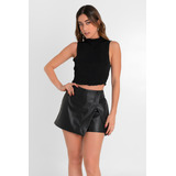 Falda Short De Efecto Piel Abertura Con Botones High Street