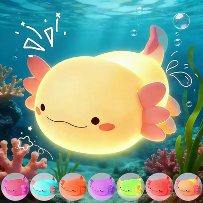 Linda Luz Nocturna Axolotl Para Recámara De Niños Recargable Rosa Claro jolote De Noche Ninas Led Volteck Recargable ajolote,luz de noche,lamparas para ninas,lampara de noche ampara led recargable | MercadoLibre