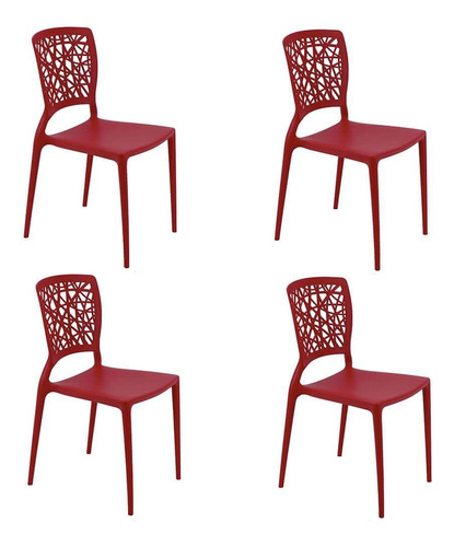 Kit 4 Cadeiras Tramontina Joana Vermelho Decorado 92058/040