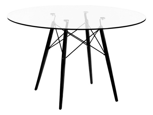 Mesa Para Comedor Redonda Eames Vidrio 100cm Madera Negra Patas Negro