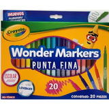 20 Plumones Escolar Punta Fina Wonder Marker Lavable Crayola