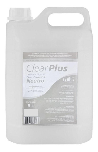 Sabonete Líquido Neutro Glicerinado Clear Plus 5 Litros