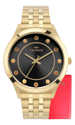 Relógio Technos Feminino Original Dourado Com Pedras + Kit