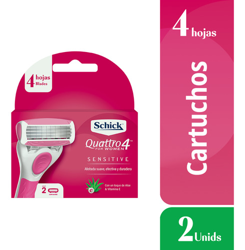 Schick Quattro4 Mujer Piel Sensible Repuestos X2 Und