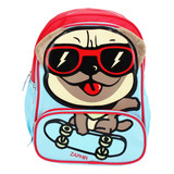 Mochila Espalda Escolar Perro Skater Jardin 35cm Color Roja Diseño De La Tela Bulldog