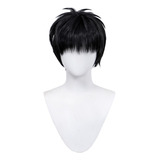 Peluca Negra De Anime Para Hombre, 28 Cm, Corta Para Cosplay