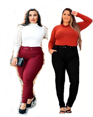 Kit 2 Calça Feminina Plus Size Estilo Social Com Lycra