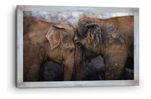 Cuadro Canvas Marco Clásico Elefantes De Frente 90x140cm