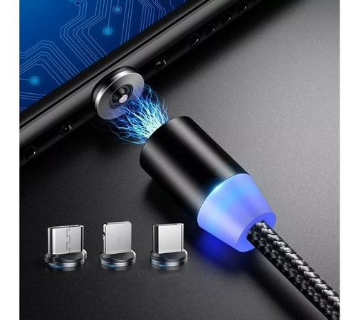 Cabo Carregador Magnético Usb 3 Em 1 Tipo C/ Led Ios Android Cor Disponivel Em Estoque