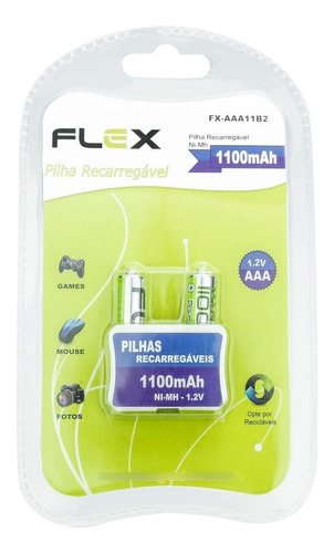 Pilha Palito Aaa 1100mah Flex Recarregáveis Com 2 Pilhas