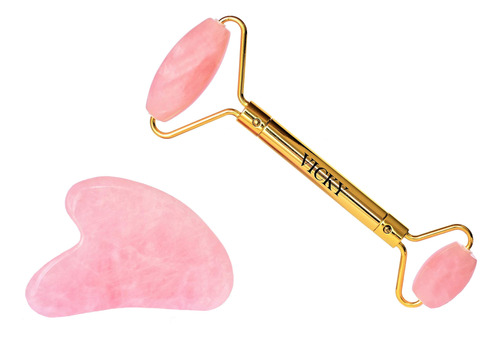 Rodillo Facial  Vicky Jade Roller, Cuarzo Rosa Y Gua Sha Se