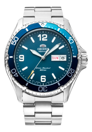 Reloj Orient Ra-aa0818l Hombre Diver Automático Mako Kamasu Color De La Malla Plateado Color Del Bisel Azul Y Celeste Color Del Fondo Azul